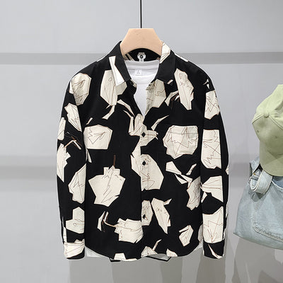 Camisa Estampada de Algodón Manga Larga para Hombre
