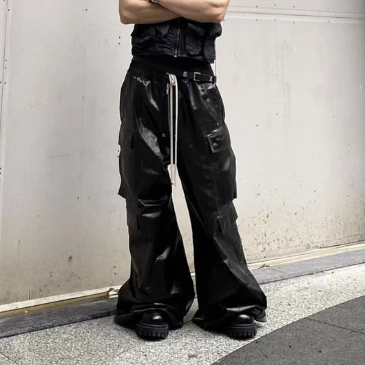 Pantalones Negros Anchos con Acabado Brillante - Estilo Casual - Image 3
