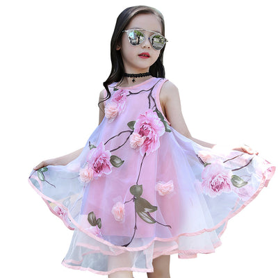 Vestido de Playa Infantil Estampado Floral con Efecto Gasa - Image 7