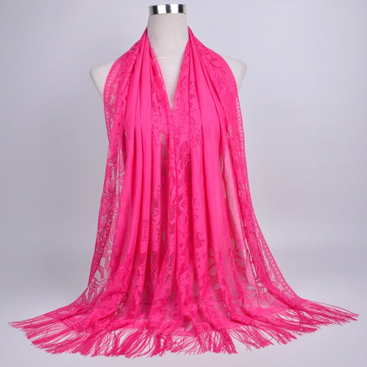 Pañuelo Hijab Encaje Calado Color Sólido con Borlas - Image 11