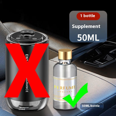50ml clear glass bottle of car perfume supplement with a gold cap, intended for refilling car aromatherapy machines. - Image 18