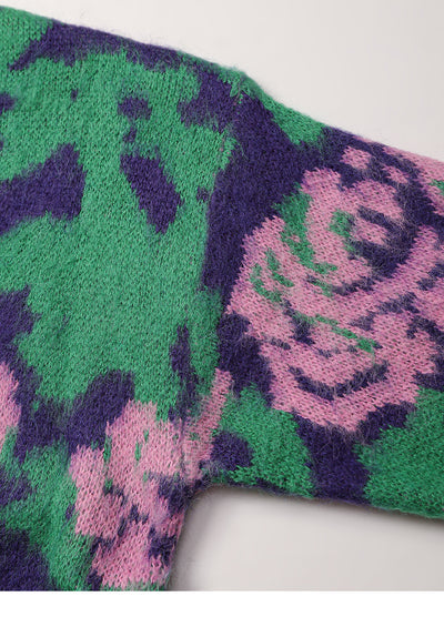 Suéter Pullover para Mujer con Cuello Redondo y Jacquard Floral Bicolor - Image 15