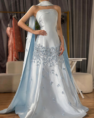 Vestido de Fiesta Elegante con Corpiño de Satén y Chal Largo Tostado - Image 14