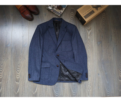 Chaqueta de Trabajo Vintage Americana en Tweed Espiga Lana Pesada con Botones Champiñón - Image 19