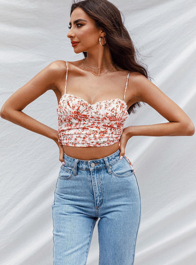 Blusa Estampada con Tirantes Cruzados y Detalle de Pecho