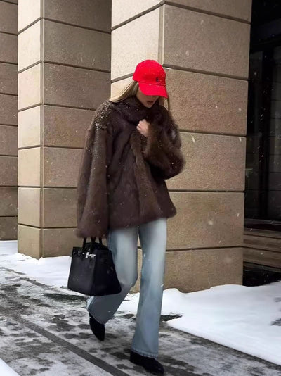 Abrigo de Piel Sintética de Zorro para Mujer con Cuello Tipo Blazer - Image 13