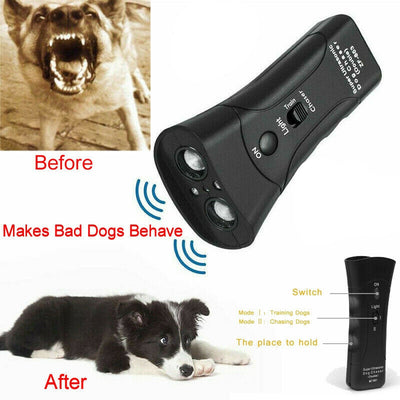 Yellow and black ultrasonic dog training devices with wrist straps, one in retail packaging. - Image 27