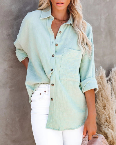Blusa de Lino y Algodón con Cuello V y Botones para Mujer - Image 6