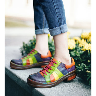 Zapatos de Cuero para Mujer con Costuras de Color y Diseño Primaveral - Image 6
