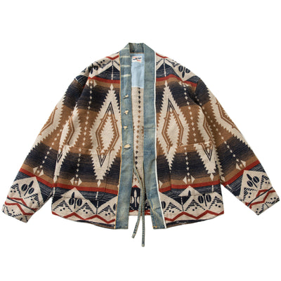 Abrigo de Lana Vintage con Patchwork de Denim para Hombre - Image 2