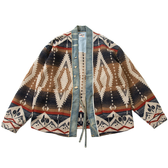 Abrigo de Lana Vintage con Patchwork de Denim para Hombre