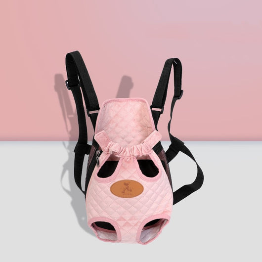 Beige quilted pet carrier backpack with black adjustable straps, featuring leg and tail openings for small cats or dogs. - Image 8