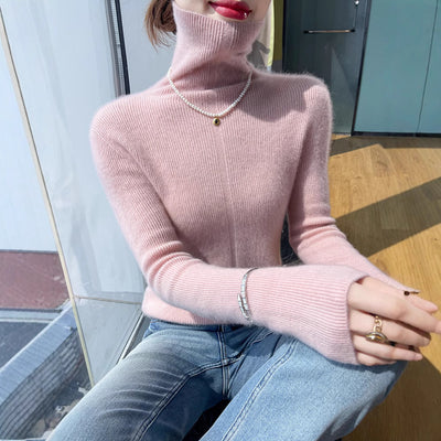 Suéter de Cuello Alto Tejido en Lana para Otoño e Invierno - Ajuste Slim - Image 5