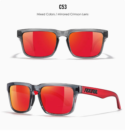 Men's and women's dazzling blue and black striped polarized sunglasses with gray lenses and a black case. - Image 44