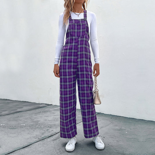 Jumpsuit Casual de Cuadros con Tirantes Finos para Mujer
