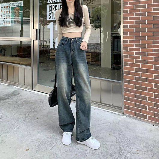 Pantalones Rectos Holgados de Cintura Alta
