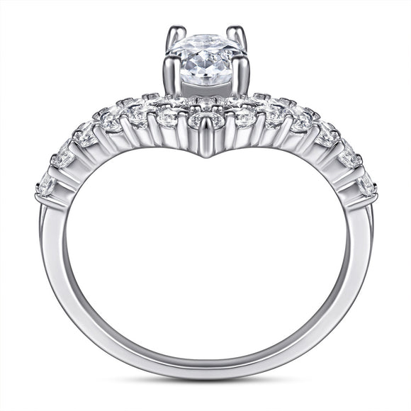 Anillo de Diamantes Doble Fila en V de Circón