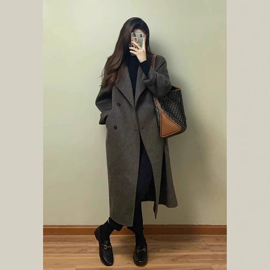 Abrigo de Lana Engrosado Estilo Coreano Largo hasta la Rodilla para Mujer - Image 2