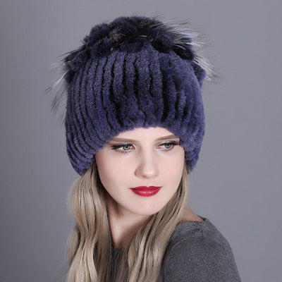 Gorro Tejido de Piel de Conejo Rex para Mujer - Image 7