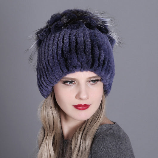 Gorro Tejido de Piel de Conejo Rex para Mujer - Image 7