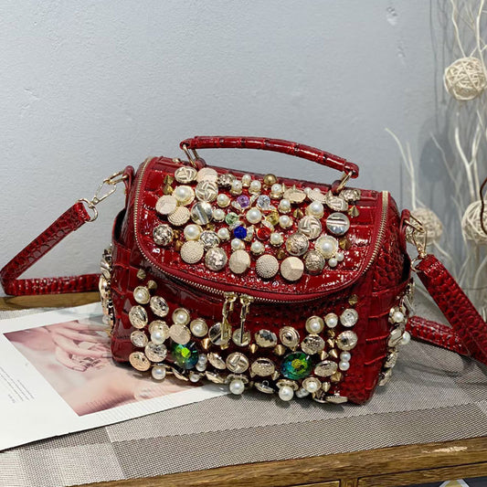 Bolso de Hombro Elegante con Remaches y Cristales Brillantes
