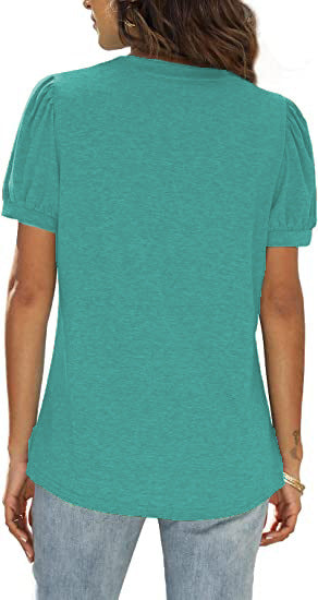 Blusa Casual Mujer Cuello V Manga Abullonada Suelta - Estilo Europeo Americano - Image 23