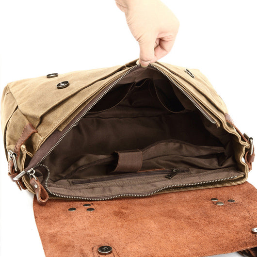 Bolsa para Laptop Vintage de Cuero y Lona para Hombre - Image 14