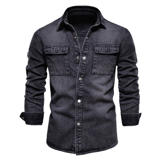 Chaqueta Denim Vintage con Solapa Europea Efecto Lavado