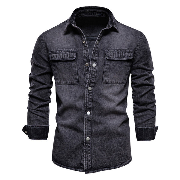 Chaqueta Denim Vintage con Solapa Europea Efecto Lavado