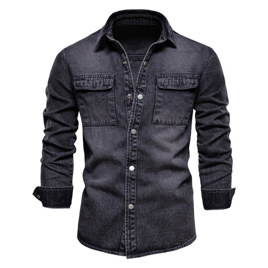 Chaqueta Denim Vintage con Solapa Europea Efecto Lavado