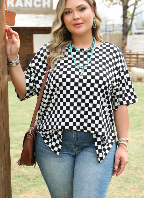 Blusa Talla Grande Estampado Cuadros Negro con Escotes Laterales - Image 11