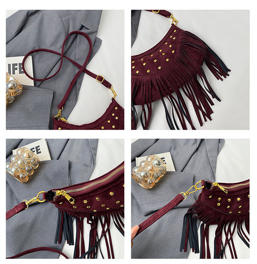 Bolsa Mensajera Retro Casual con Flecos y Remaches de Gran Capacidad - Image 11