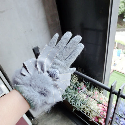 Guantes Cálidos con Moño y Pompón de Pelaje - Image 4