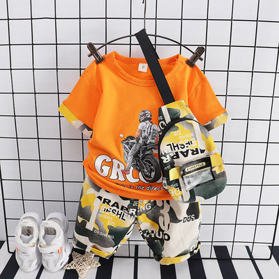 Traje Corto de Algodón Estampado para Niño