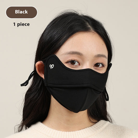 Woman wearing a grey outdoor cycling wind mask with ear hooks and a small heart logo, designed for cold-proof eye protection. - Image 7