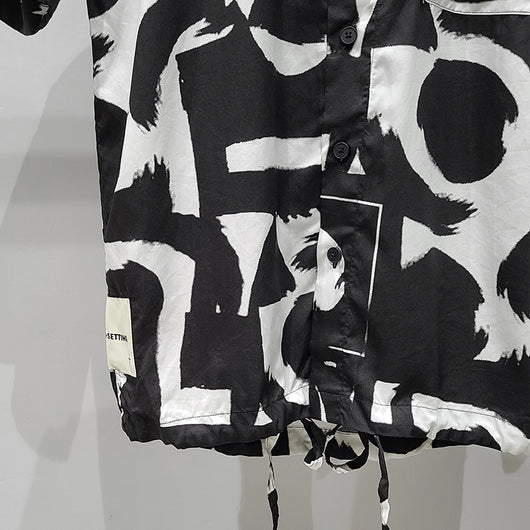 Camisa Manga Corta Hombre Bloques de Color Negro y Blanco - Image 3