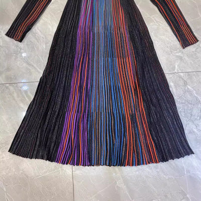 Vestido Otoñal Cintura Alta Rayas Arcoíris Degradado - Image 3