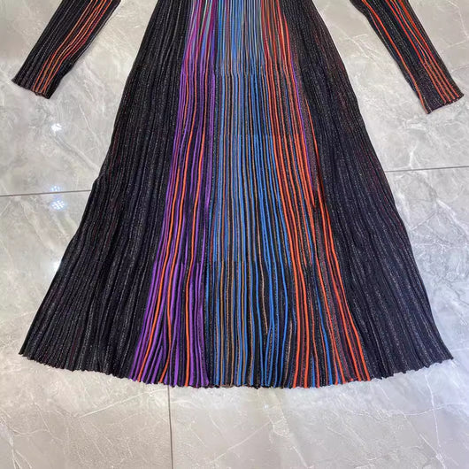 Vestido Otoñal Cintura Alta Rayas Arcoíris Degradado - Image 3