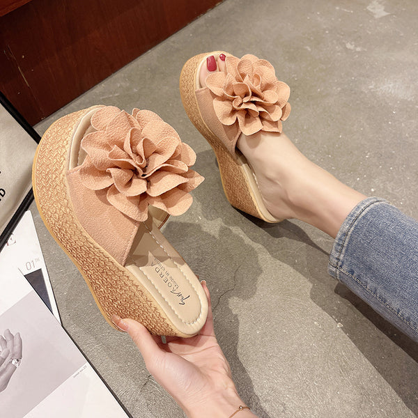 Sandalias Cuña Verano Plataforma Floral Punta Abierta para Mujer