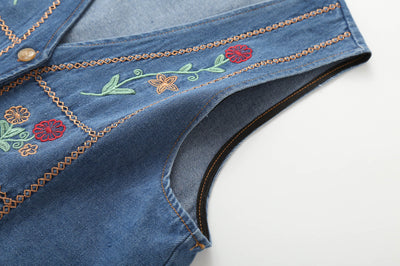 Chaleco Denim Bordado Étnico Cuello V Reforzado - Image 9