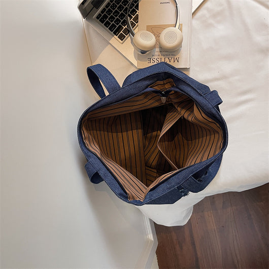 Bolsa Tote de Mezclilla Lavada con Patrón Escocés y Gran Capacidad - Image 22