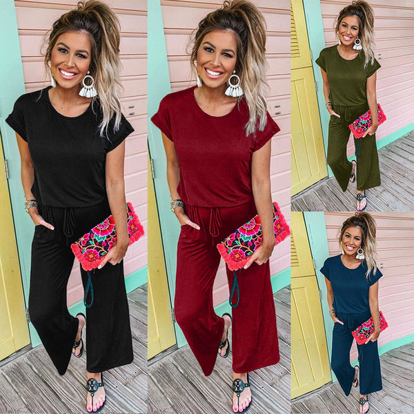 Jumpsuit Casual de Piernas Anchas con Bolsillos y Cordones para Mujer