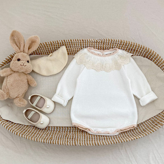 Suéter Infantil Otoño con Cuello de Encaje y Manga Larga