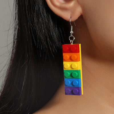 Conjunto de Collar y Aretes Hip Hop con Bloques de Construcción - Estilo Urbano y Lúdico - Image 5