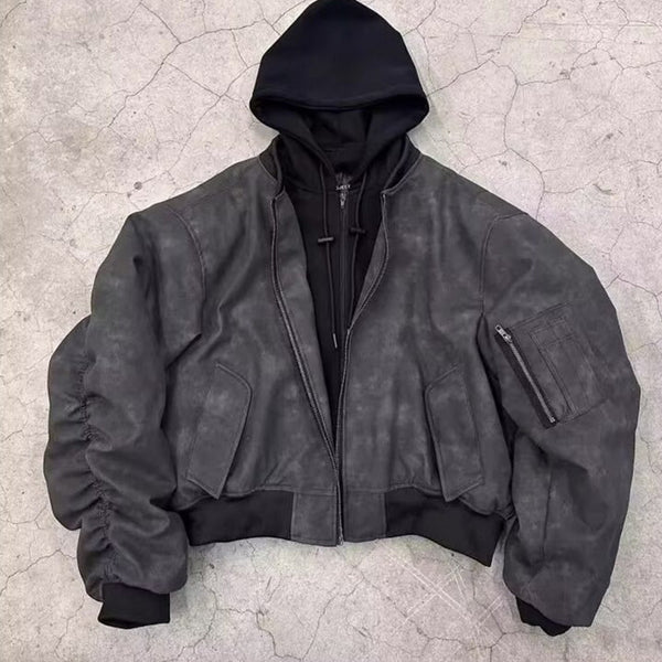 Chaqueta de Cuero Sintético Acolchada Estilo Aviador Hombre