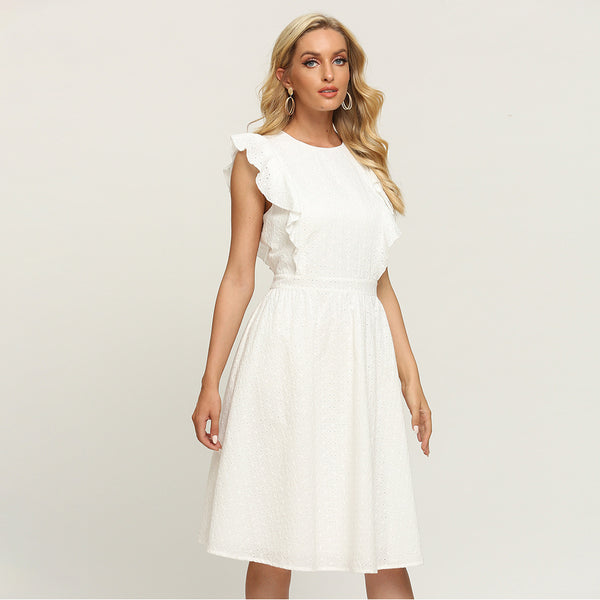 Vestido Liso Sin Mangas con Volantes