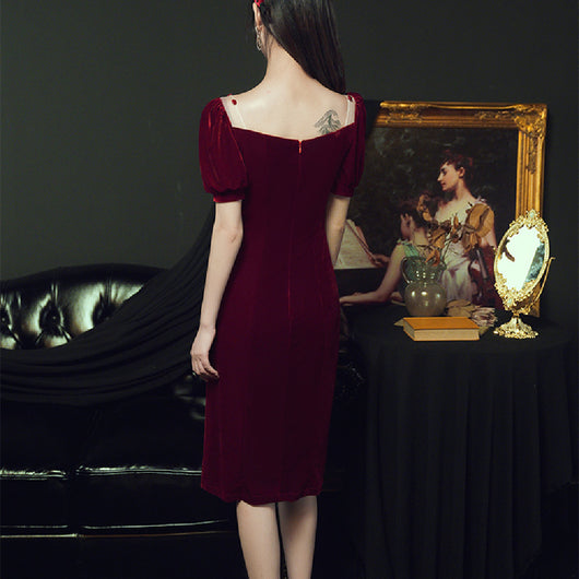 Vestido de Gala Terciopelo Rojo Vino para Mujer - Image 5
