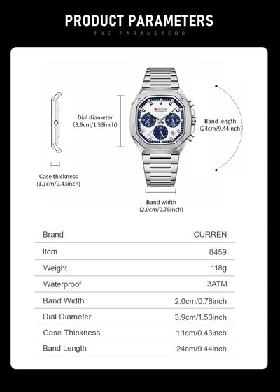 Reloj de Negocios Acero Inoxidable con Calendario de Seis Pines - Image 6