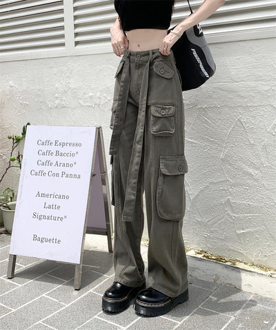 Pantalones Cargo Sueltos Vintage Americano con Múltiples Bolsillos y Detalles Desgastados - Image 22