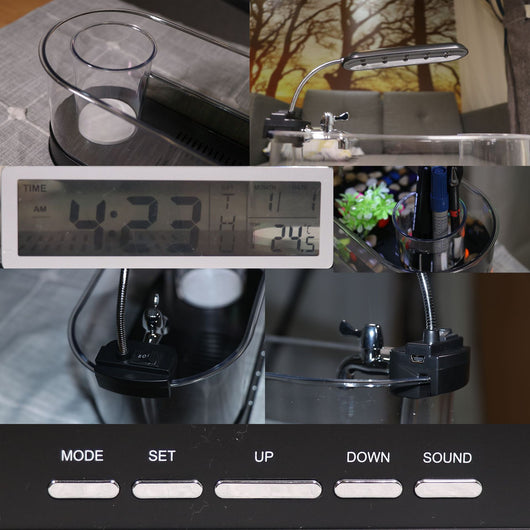 Acuario Escritorio USB con Reloj, Temperatura y Organizador - Image 8